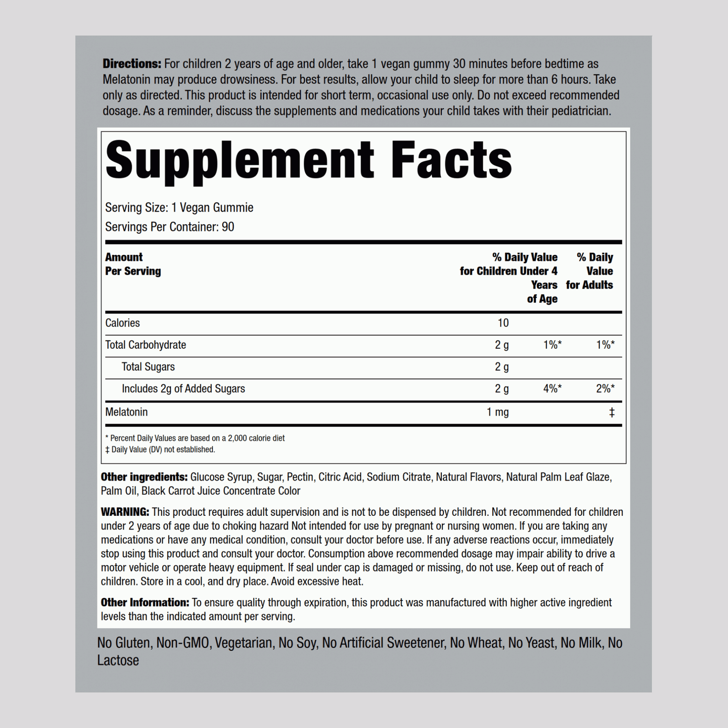 Kids Sleep Melatonin (Cherry), 90 Vegan Gummies Supplement Facts 