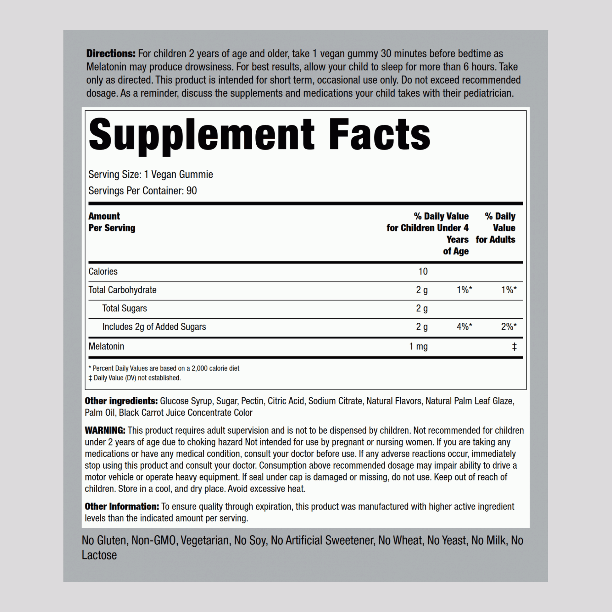 Kids Sleep Melatonin (Cherry), 90 Vegan Gummies Supplement Facts 