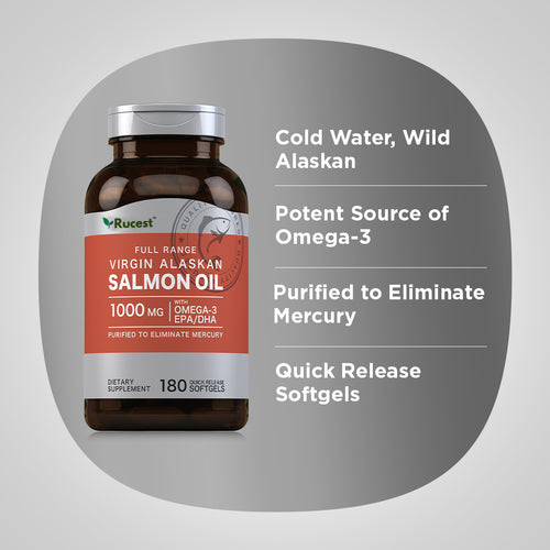 Rucest™Salmon Oil 1000 mg Virgin Wild Alaskan Full Range, 180 Quick Release Softgels