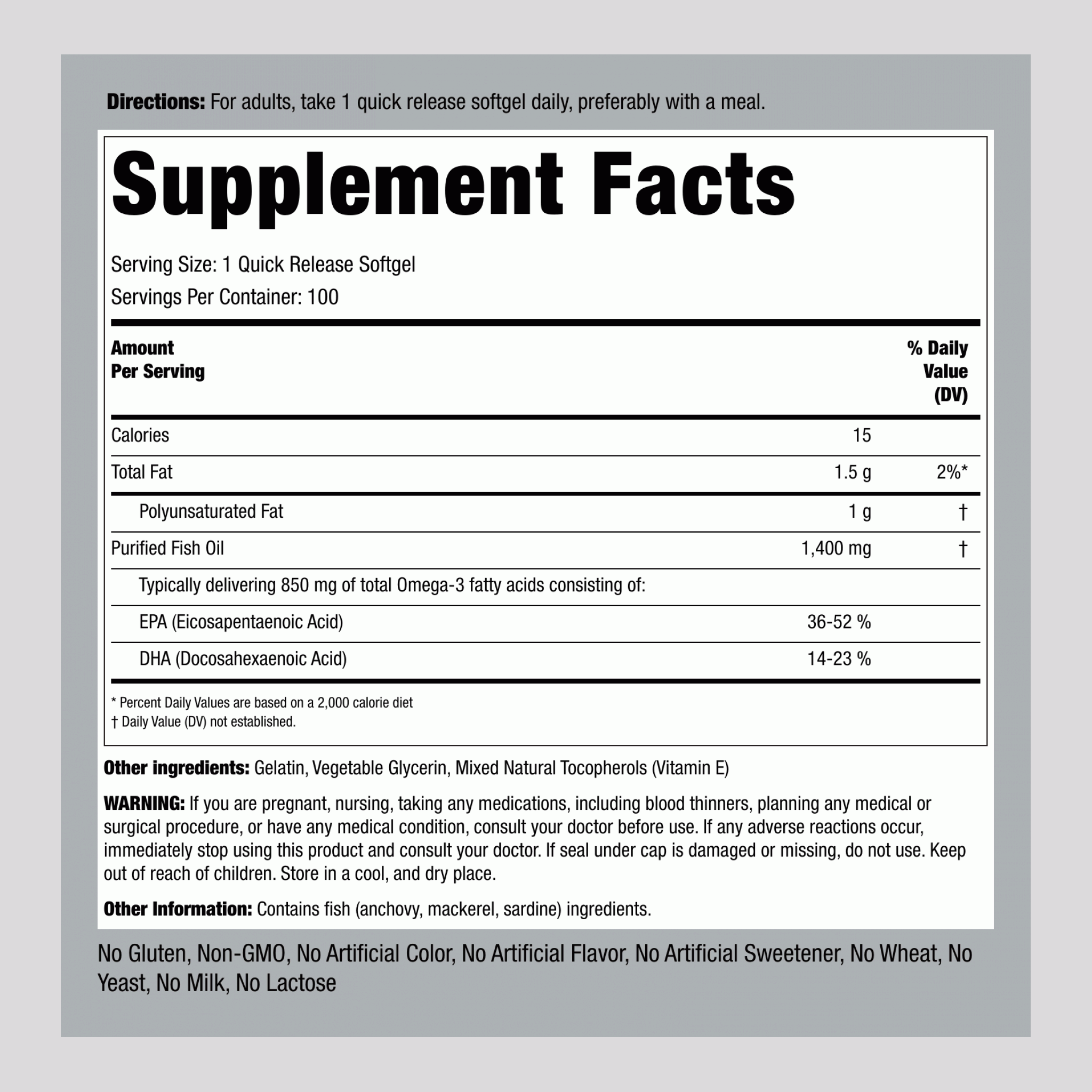 Rucest™Triple Strength Omega-3 Fish Oil 1400 mg (850 mg Active Omega-3), 100 Quick Release Softgels