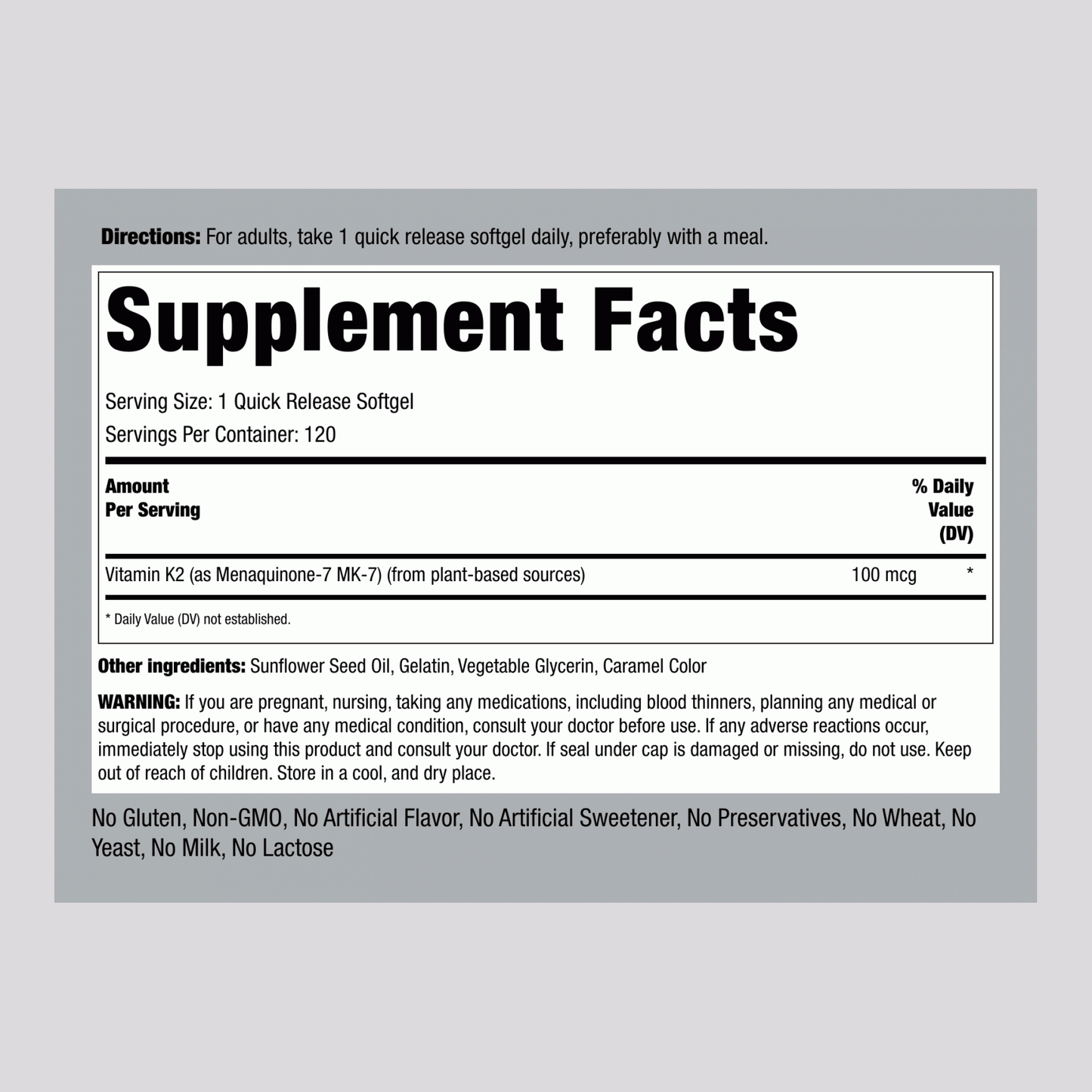 Ultra K-2 with MK-7, 100 mcg, 120 Quick Release Softgels