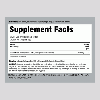 Ultra K-2 with MK-7, 100 mcg, 120 Quick Release Softgels