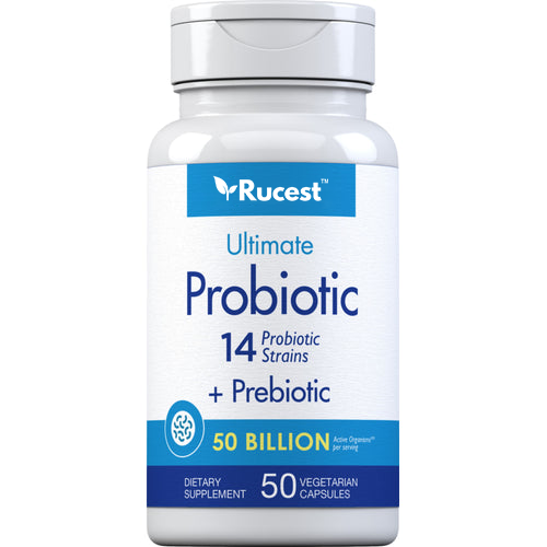 Rucest™Probiotic 14 Strains 50 Billion Organisms (per serving) plus Prebiotic, 50 Vegetarian Capsules