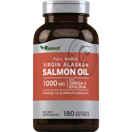 Salmon Oil 1000 mg Virgin Wild Alaskan Full Range, 180 Quick Release Softgels